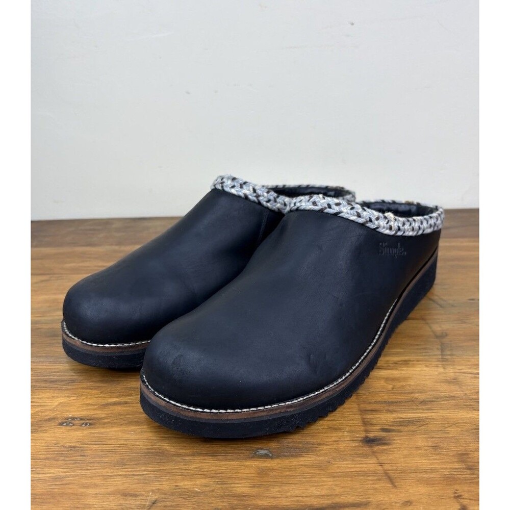 Simple Shoes Original Clog Black Leather Braided Trim Mule Men 14 M Women 16 - Picture 3 of 13
